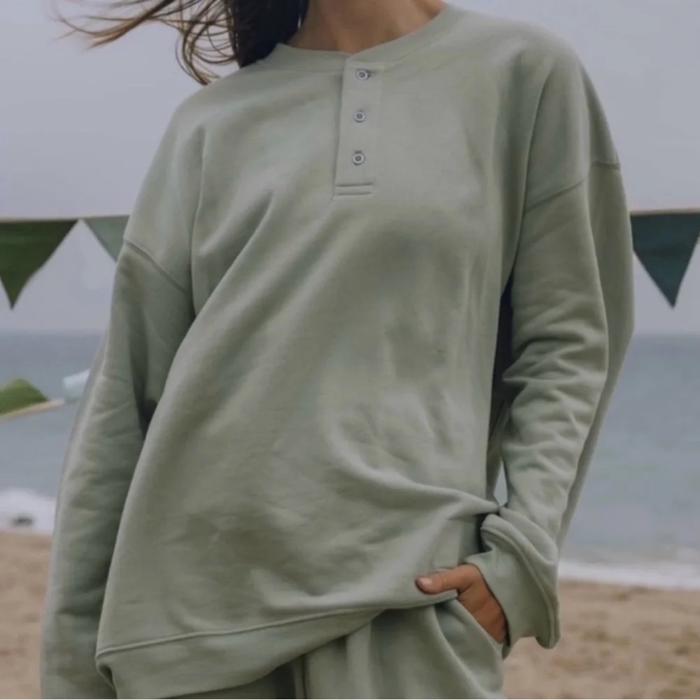 Daily Drills Oversized Henley Top and Joggers with Buttons - Picture 10 of 14